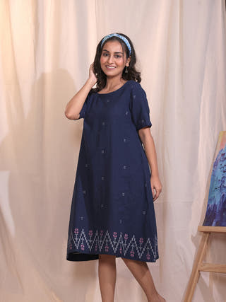 Navy Meadow Jamdani Dress