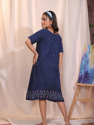 Navy Meadow Jamdani Dress