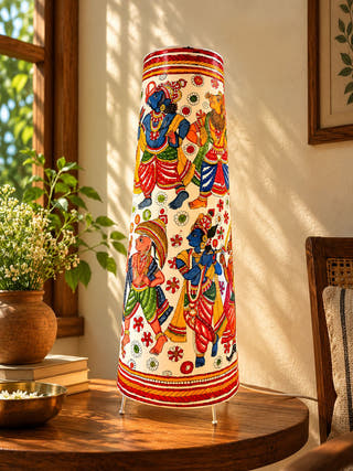 Vishwaroopa Dashavatara Lamp Conical Leather Lamp - Multicolor