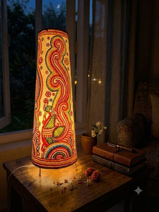 Peacock Paisley Handcrafted Leather Floor Lamp - Multicolor