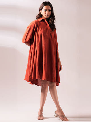 Sunset Free Size Dress Rust