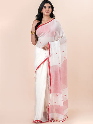 Rohini - Pure Cotton Saree With Jamdani Motifs Without Blouse Piece