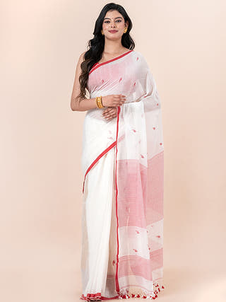 Rohini - Pure Cotton Saree With Jamdani Motifs Without Blouse Piece