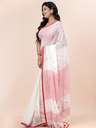 Rohini - Pure Cotton Saree With Jamdani Motifs Without Blouse Piece