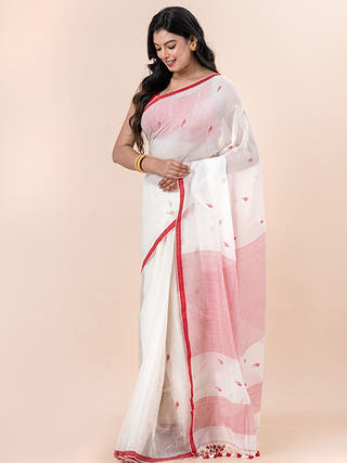 Rohini - Pure Cotton Saree With Jamdani Motifs Without Blouse Piece