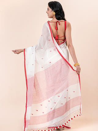 Rohini - Pure Cotton Saree With Jamdani Motifs Without Blouse Piece