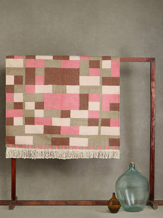 Varanasi Jenga Pink Kilim Dhurrie Assorted Aadyam Handwoven