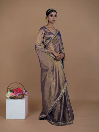 Sharanya Purple Handwoven Tissue Saree