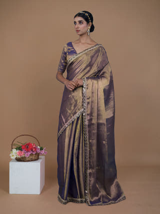 Sharanya Purple Handwoven Tissue Saree