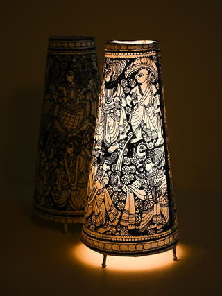 Dashavathar Hand Painted Table Lamp - Black
