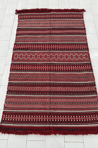 Handwoven Punja Durrie Red Kutchi Carpet