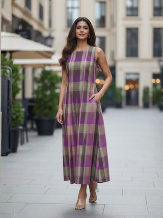 Hannah Checkered Cotton Maxi Dress