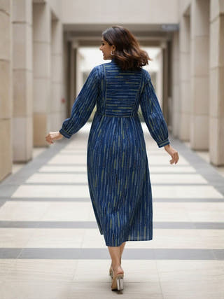 Skye Blue Tie-up Fit and Flare A-line Midi Dress