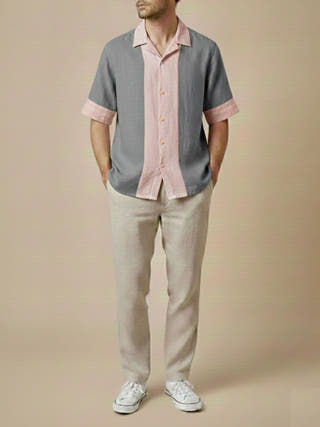Sova Cuban Collar Panelled Shirt