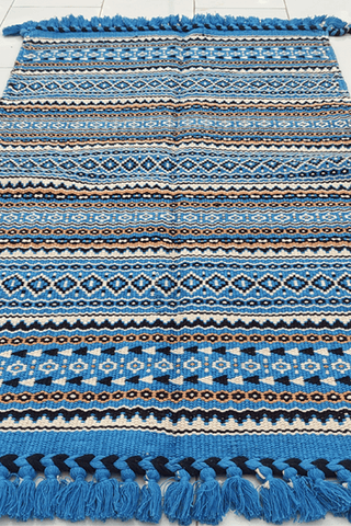 Handwoven Punja Durrie Carpet Blue Kutchi Carpet