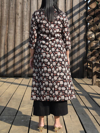 Block Printed Cotton Tunic With Collar Black House Of Moxa