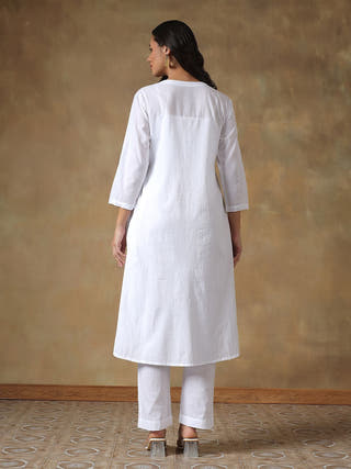 White Cotton Chikankari Lucknowi Kurta-Pant Set