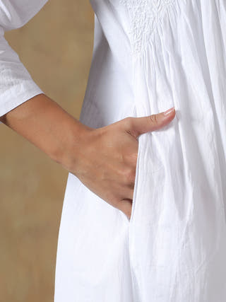 White Cotton Chikankari Lucknowi Kurta-Pant Set