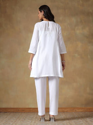 White Cotton Chikankari Co-ord Set