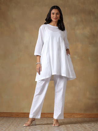 White Cotton Chikankari Co-ord Set