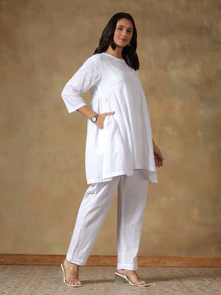White Cotton Chikankari Co-ord Set