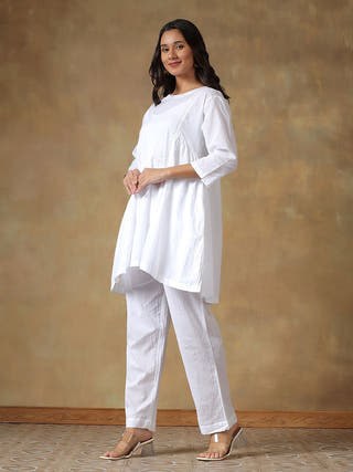 White Cotton Chikankari Co-ord Set