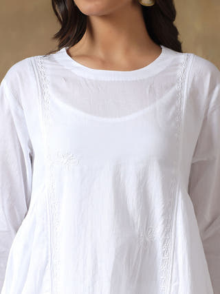 White Cotton Chikankari Co-ord Set