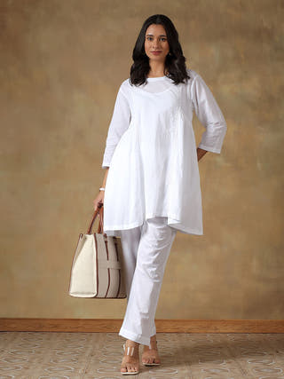 White Cotton Chikankari Co-ord Set