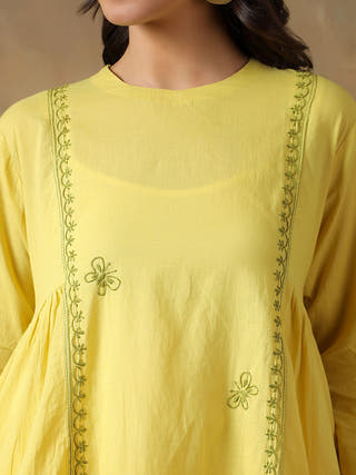 Yellow Cotton Chikankari Co-ord Set