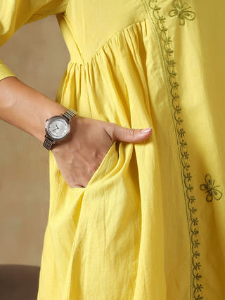 Yellow Cotton Chikankari Co-ord Set
