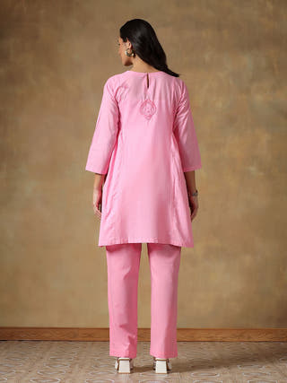 Pink Cotton Chikankari Co-ord Set