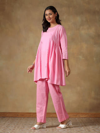 Pink Cotton Chikankari Co-ord Set