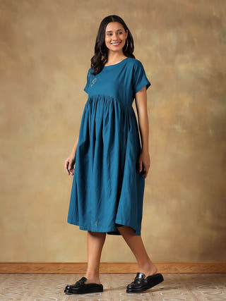 Teal Cotton Chikankari Dress