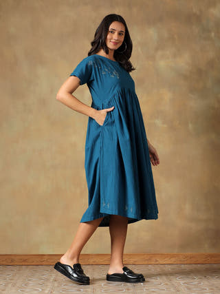 Teal Cotton Chikankari Dress