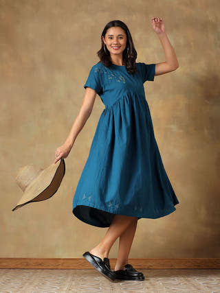 Teal Cotton Chikankari Dress