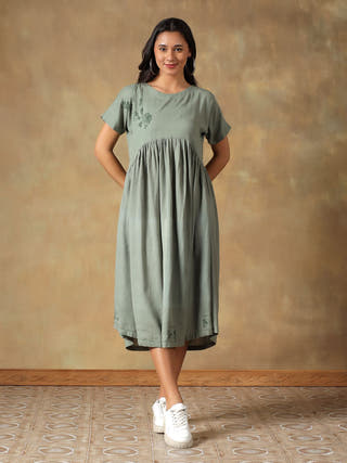 Green Cotton Chikankari Dress