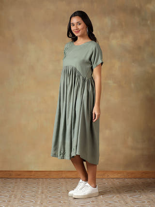 Green Cotton Chikankari Dress