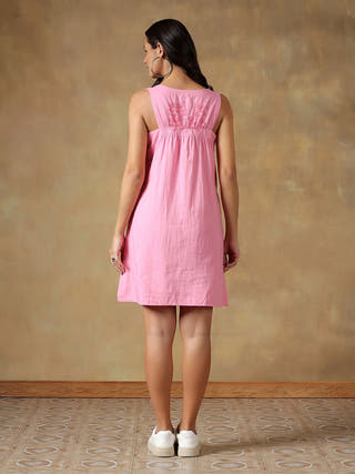 Pink Cotton Handcrafted Chikankari Racerback Dress