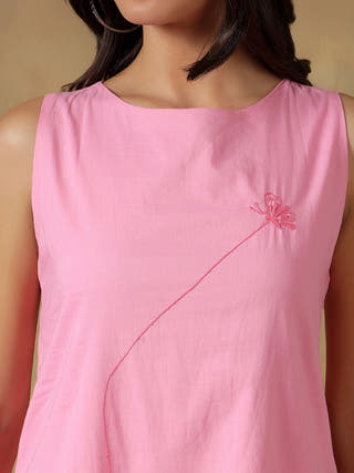Pink Cotton Handcrafted Chikankari Racerback Dress