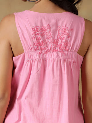 Pink Cotton Handcrafted Chikankari Racerback Dress