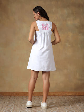 White Cotton Handcrafted Chikankari Racerback Dress