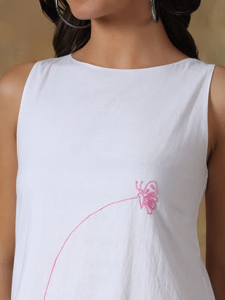 White Cotton Handcrafted Chikankari Racerback Dress