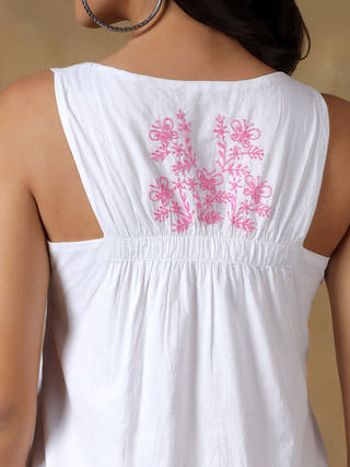 White Cotton Handcrafted Chikankari Racerback Dress