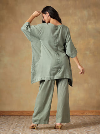 Green Handcrafted Freesize Kaftan Top with Pant