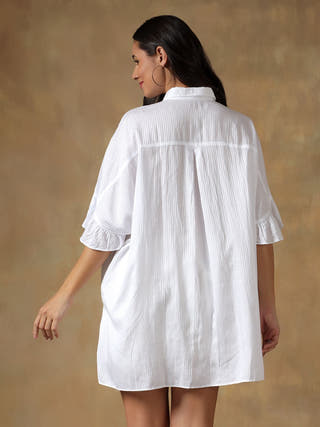 White Freesize Lucknowi Chikankari Oversize Shirt