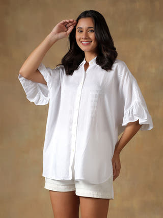 White Freesize Lucknowi Chikankari Oversize Shirt