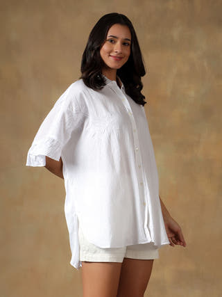 White Freesize Lucknowi Chikankari Oversize Shirt