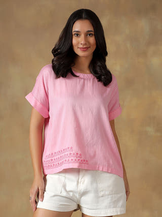 Pink Freesize Lucknowi Chikankari Box Top