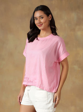 Pink Freesize Lucknowi Chikankari Box Top