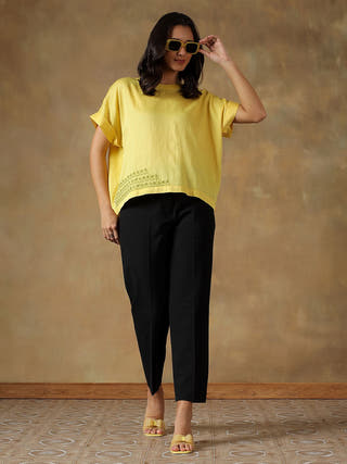 Yellow Freesize Lucknowi Chikankari Box Top